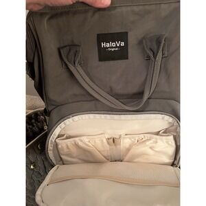 HaloVa Original Large Gray Polyester Diaper Bag Backpack Solid Inner Pockets